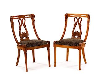 Pair Hollywood Regency Swan Motif & Leopard Chairs