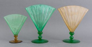 Steuben Colored Glass Fan Vase, Set of 3