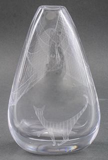 Mid-Century Kosta Sweden Cat Motif Glass vase