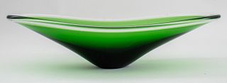 Swedish Green Glass Asymmetrical Bowl, 1960s