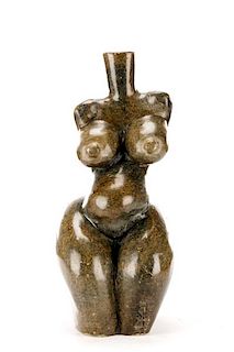 African Carved Serpentine Figure of Woman, Signed
