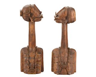 Pair of Haitian Carved Wood Figures, Mid 20th C.
