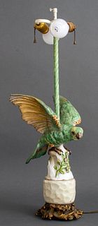 Parrot Polychrome Porcelain Figure Mounted Lamp