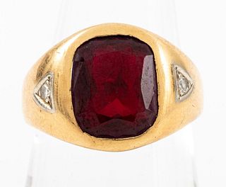 Vintage 14K Synthetic Ruby & Diamond Ring