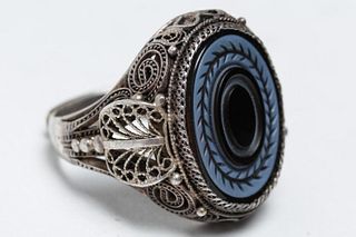 Silver Filigree & Onyx Intaglio Ring