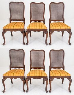 Queen Anne Style Caned Dining Chairs, 6