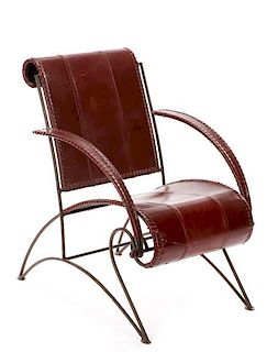 Industrial Style Leather and Iron Armchair