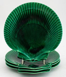 Wedgwood Porcelain Green Glaze Shell Plates, 4