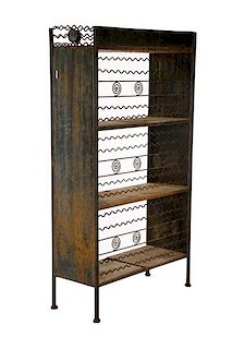Industrial Iron Three-Shelf Bookcase or Cabinet