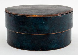 Swedish Blue Round Wood Box and Cover, 19th c.