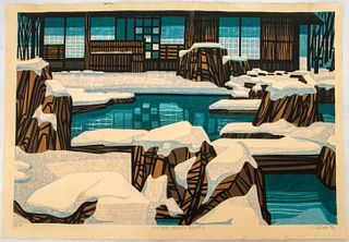 Clinton Karhu "Winter Pond Kyoto" Color Woodcut
