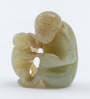 Chinese Jade Carving of Mother and Baby Monkey