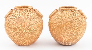 Japanese Modern Crawling Glaze Amphora Vases, Pair