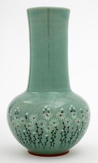 Korean Celadon Crackle Glaze Ceramic Vase, 20th C.