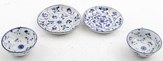 Chinese Blue & White Porcelain Cups & Saucers, 2