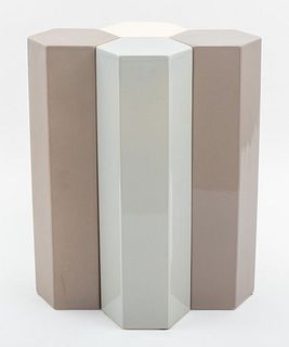 Modern Hexagonal Gray Glazed Ceramic Pedestal
