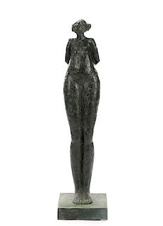 American, "Standing Tall Woman", Bronze Sculpture