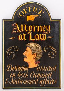 Advertising 'Attorney at Law' Painted Wood Sign