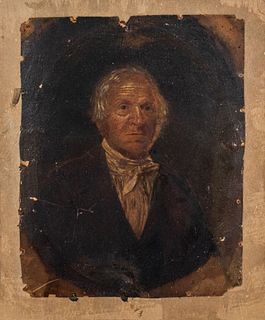 American 19th C. Portrait of a Man Oil on Panel