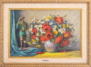 M.E. Wien. "Still Life with Poppies" Oil on Canvas