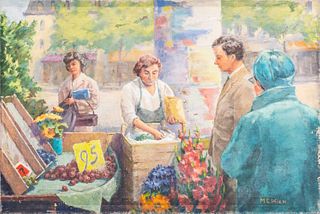 M. E. Wien "Outdoor Market" Oil on Canvas