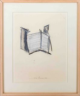 Tom Levine "White Fence" Graphite, Pastel on Paper