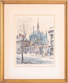 Franz Herbelot "Paris-La Sainte Chapelle" Litho