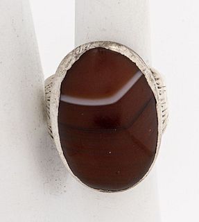 Vintage D. Davies Silver Oval Carnelian Ring
