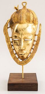 African Ashanti Manner Gilded Bronze Mask