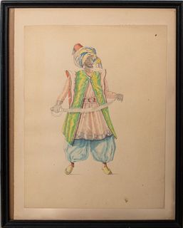Watercolor & Pencil Costume Study of Arabian Man