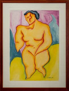 Eric Mangia Watercolor on Paper of a Nude