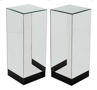 Hollywood Regency Mirrored Pedestals on Bases, 2