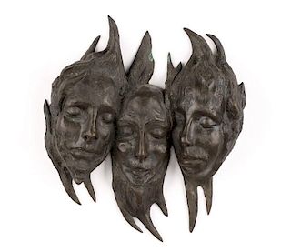 Figural Molded Bronze Wall Mounting Sculpture