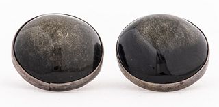 Vintage Mexican Silver Black Obsidian Earrings