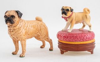 Japanese Porcelain Pug Dog Figurines, 2