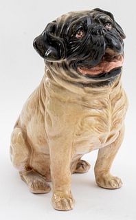 Italian Glazed Ceramic Pug Sculpture
