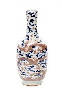 Chinese Porcelain Bottle Vase, Underglaze Dragons