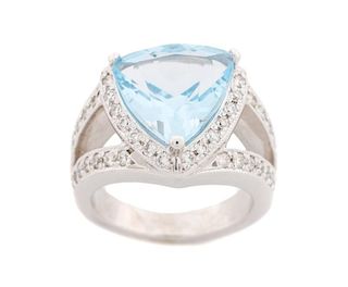 Ladies 14k White Gold, Blue Topaz, & Diamond Ring