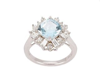 14k White Gold, Aquamarine & Diamond Cocktail Ring