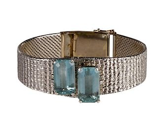 Ladies 18K White Gold &  Aquamarine Bracelet