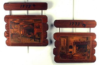 DECOUPAGE PRINTS OF HEARTHS ON WOODEN PLAQUES
