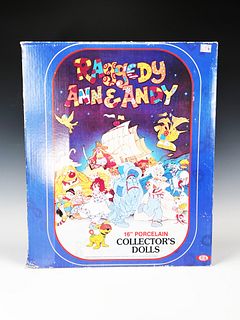 RAGGEDY ANN & ANDY 16" PORCELAIN COLLECTOR'S DOLLS IN ORIGINAL BOX