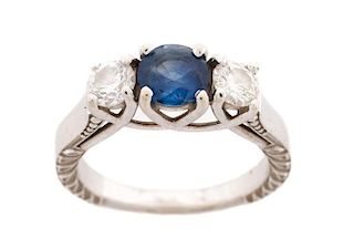 Ladies 18k White Gold, Diamond, & Sapphire Ring