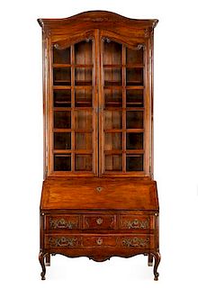 19th C. French Provincial Carved Walnut Secretaire