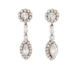Ladies Platinum & Diamond Teardrop Earrings