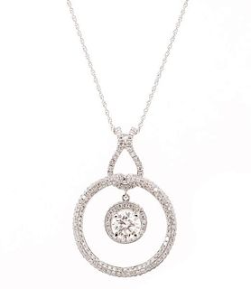 Ladies 14k White Gold & Diamond Round Necklace