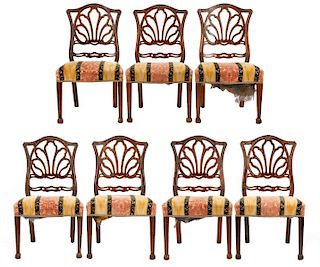 Set of 7 Sheraton Style Side Dining Chairs, 19th C