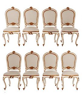 Set of Eight Parcel Gilt Upholstered Dining Chairs