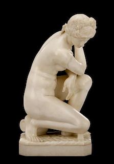 Italian School, "Crouching Venus", Marble