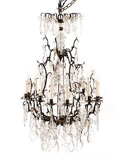 Baroque Style Bronze & Crystal Chandelier, 20th C.